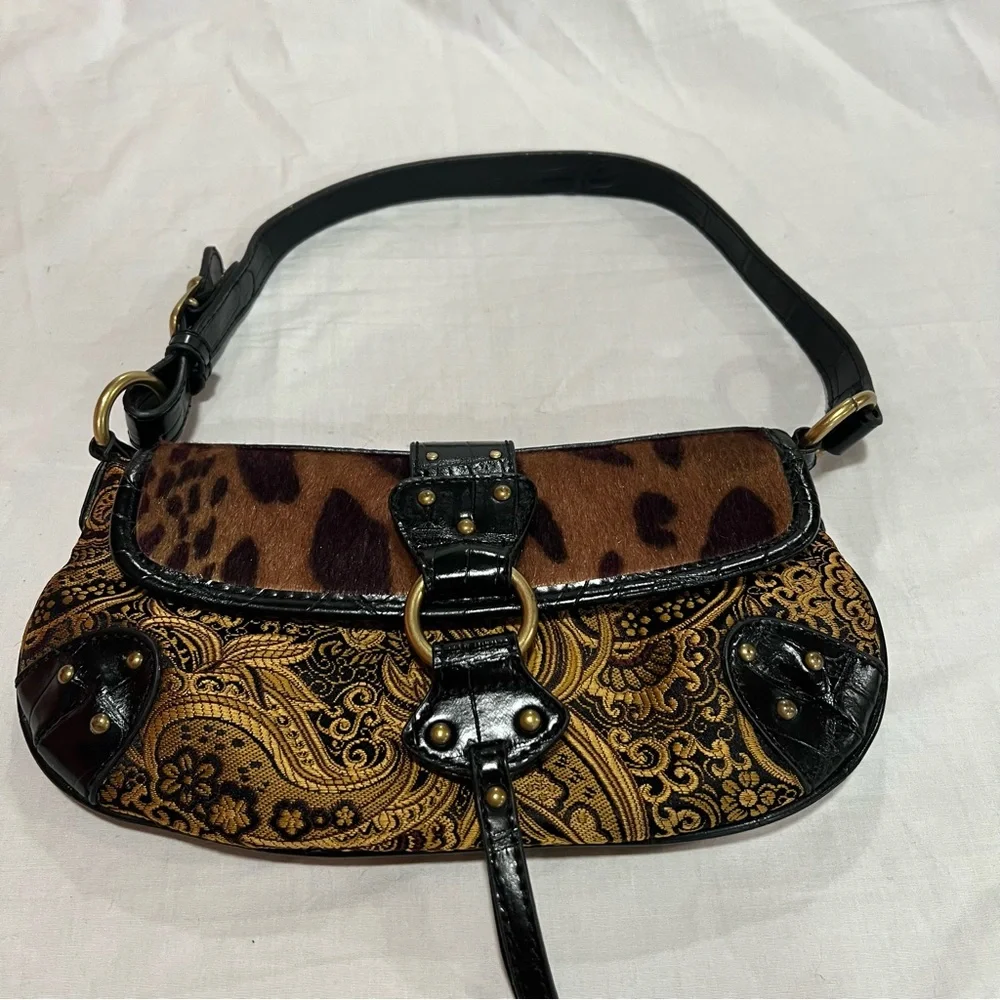 Vintage Nine West Black and Tan Brocade Cheetah Y2K Shoulder Bag - Picture 6 of 17